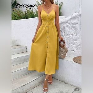 SHEIN Yellow Button-Down Maxi Dress - XL